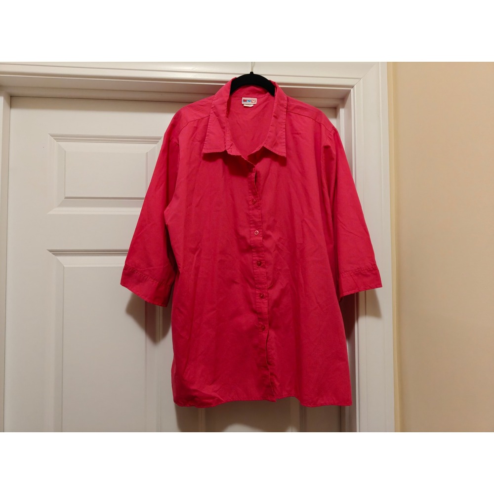 American‎ Sweetheart Womens Pink 3/4 Sleeve Button Down Shirt Size XX B2C